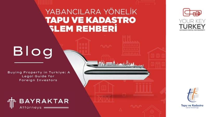 Foreign investors reviewing legal procedures for buying real estate in Turkey with a map, documents, and a Turkish flag in view.