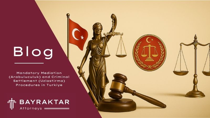 ["A symbolic legal-themed digital illustration featuring the official logo of the Turkish Ministry of Justice, a gavel, and scales of justice on a neutral background. No passports or foreign text are present in the image."]