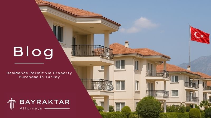 A high-resolution photograph of a modern residential apartment building in Türkiye, captured on a clear sunny day, representing foreign property ownership for residence permit applications.