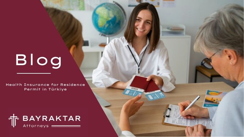 ["A digital photograph features a health insurance application form with a stethoscope and Turkish ID card, symbolizing mandatory insurance for foreigners in Turkiye"]