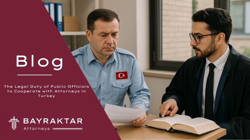 ["A symbolic visual showing a Turkish lawyer and a government official interacting professionally, representing legal assistance for foreigners in Türkiye."]