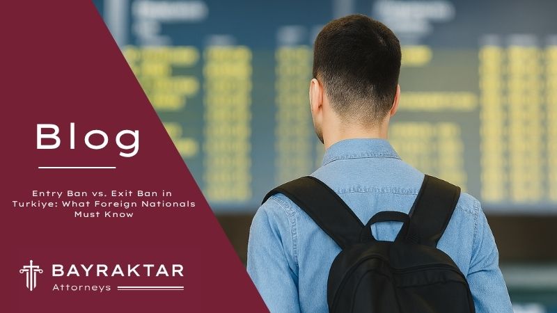 ["A foreign traveler holding a passport and boarding pass inside an airport, symbolizing the difference between entry bans and exit bans in Türkiye"]