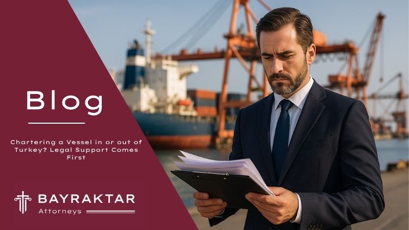 ["A maritime attorney at a shipping port reviewing legal documents, with a container ship and cranes in the background under clear daylight"]