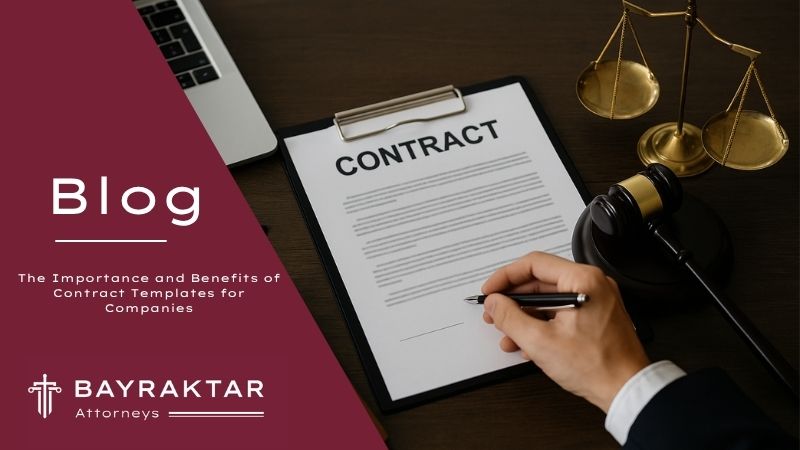 ["A professional photograph showing a lawyer reviewing printed business contracts and legal documents on a wooden office desk with a laptop, symbolizing structured contract management and corporate compliance in Türkiye."]