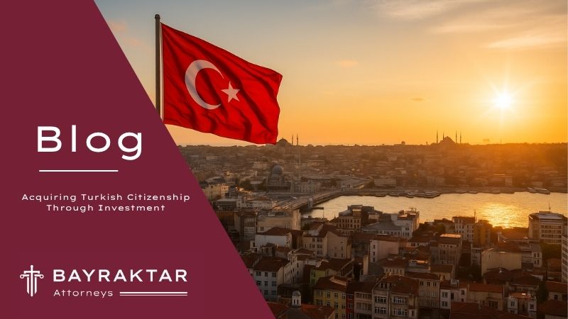 Turkish flag waving over Istanbul skyline at sunset, with Galata Tower, mosques, and the Bosphorus visible in the background.