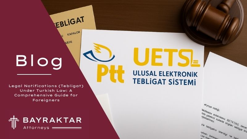A high-resolution photograph showing official notification documents on a desk, featuring the correct PTT and UETS (Ulusal Elektronik Tebligat Sistemi) logos, symbolizing Türkiye’s official postal and electronic notification system.
