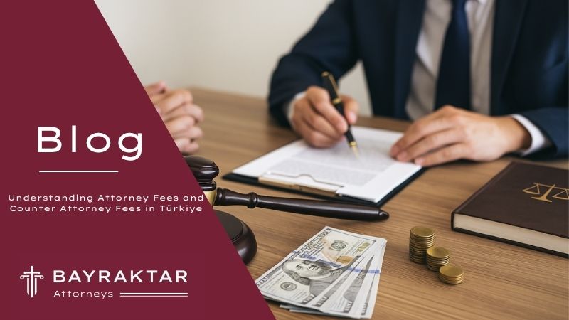 ["A photograph capturing a legal consultation scene involving attorney fees, showing a lawyer writing on a document, a client’s hands, money, a gavel, and a legal book on a wooden desk."]