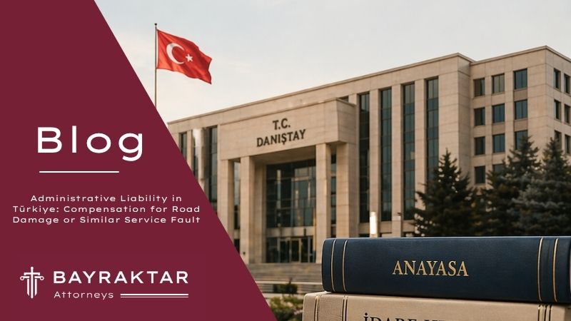 Turkish Administrative Law book cover featuring the Council of State building with a Turkish flag, a judge’s gavel, scales of justice, and stacked law books in a classic legal design