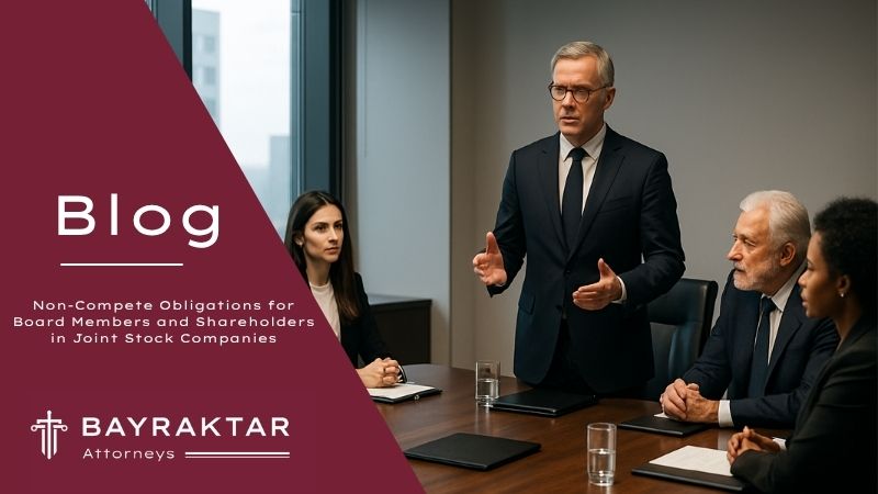 Corporate board members in a modern office discussing non-compete obligations under Turkish company law