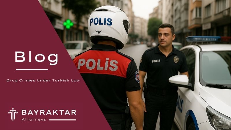["A photograph captures two Turkish police officers on a city street; one wears a white helmet marked \"POLIS\" and faces away from the camera, while the other stands beside a police car, facing forward."]