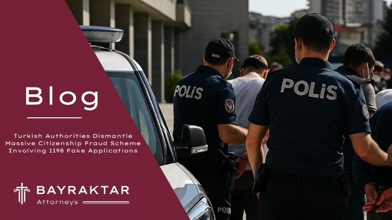 ["Turkish police officers arresting suspects during a citizenship fraud operation in Istanbul"]