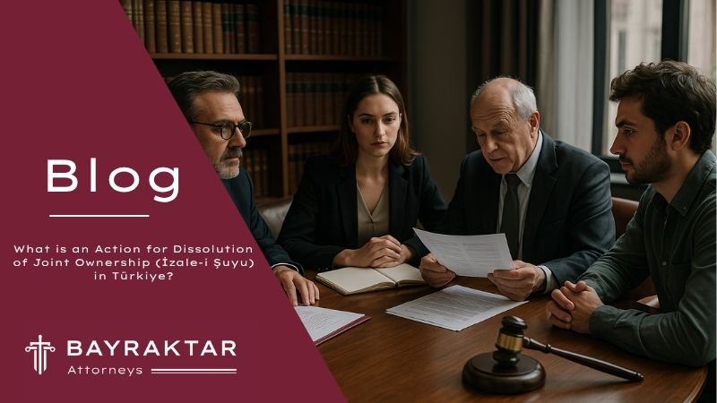["A photograph depicts a professional meeting in a law office, symbolizing a legal consultation about joint property dissolution in Türkiye."]